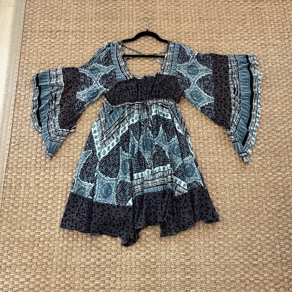 Free People Heart Of Gold Mini Dress Boho Flare Sleeves Women’s Size Small - Picture 14 of 16